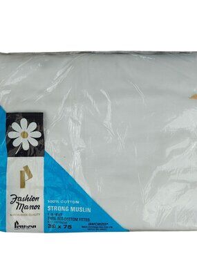NEW Fashion Manor 100% Cotton Strong Muslin Twin Fitted Sheet 39x75 White